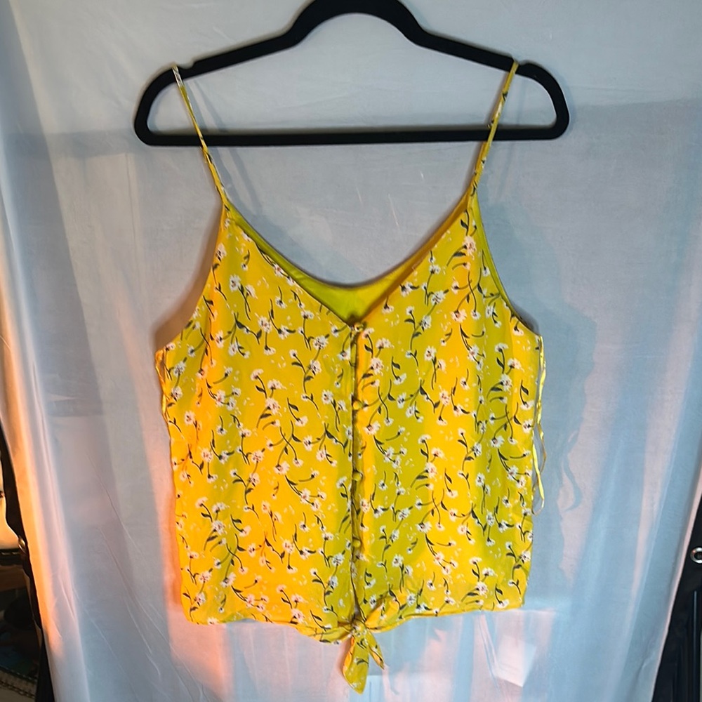 Sienna Sky Yellow Tie Front Camisole with Green Accents